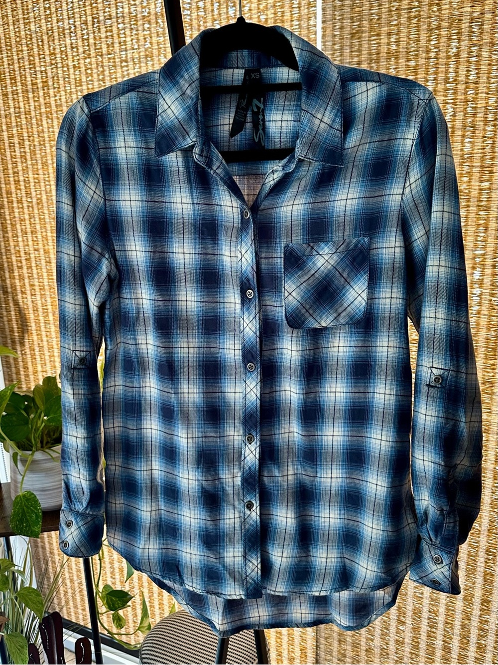Seven7 Blue Plaid Button-Down Shirt